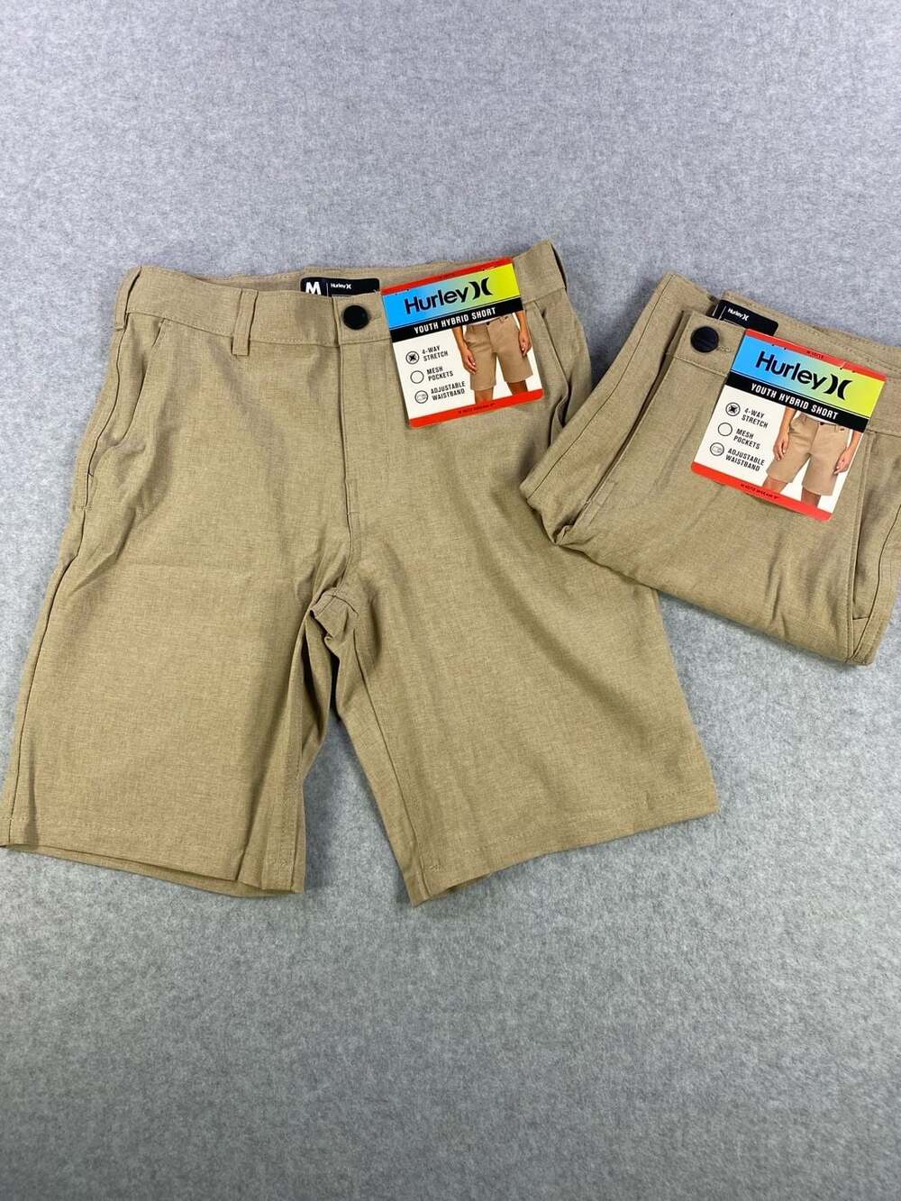 Hurley Youth Hybrid Shorts Tan 4-Way Stretch Adjustable Waistband Size M 10/12